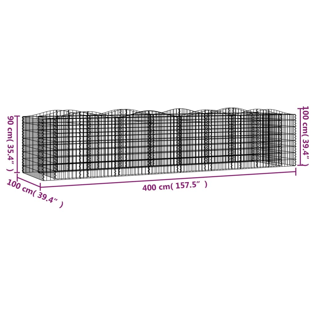 vidaXL arkveida gabiona grozs, 400x100x100 cm, cinkota dzelzs