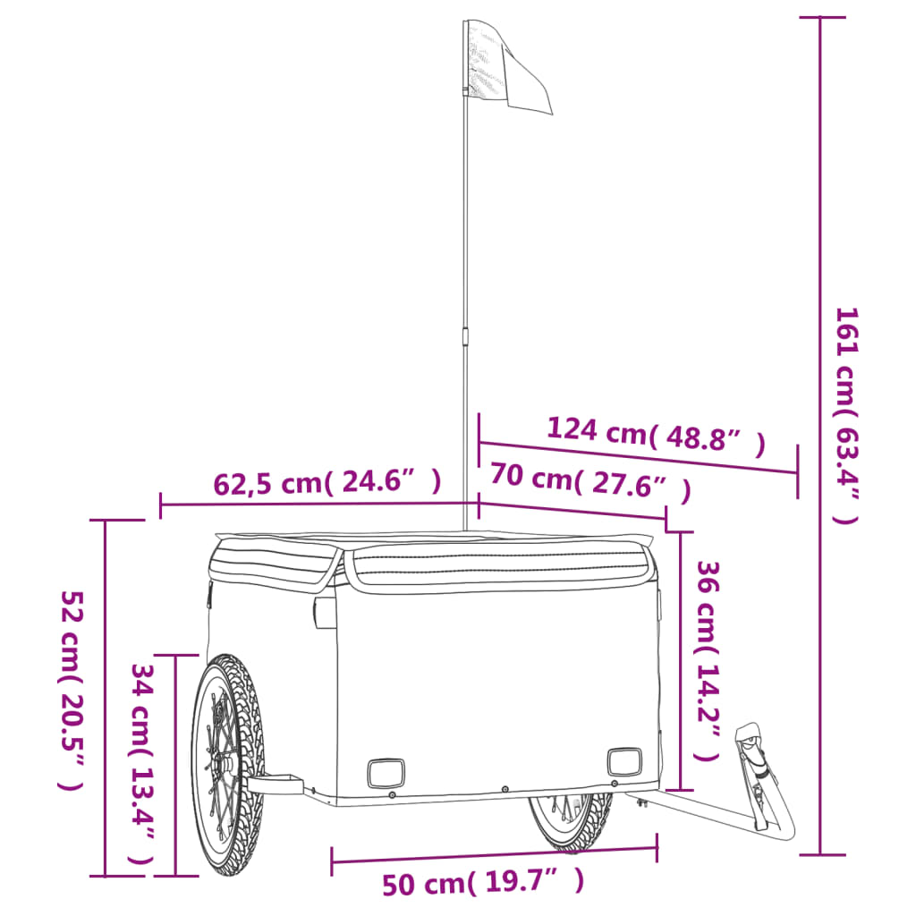 vidaXL velosipēda piekabe, 45 kg, melna, dzelzs