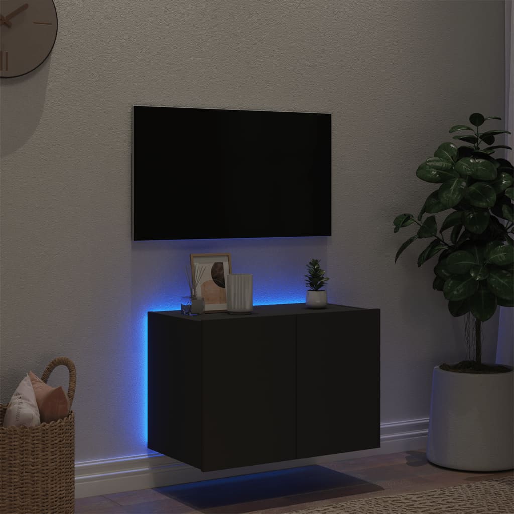 vidaXL TV galdiņš ar LED lampiņām, melni, 60x35x41 cm