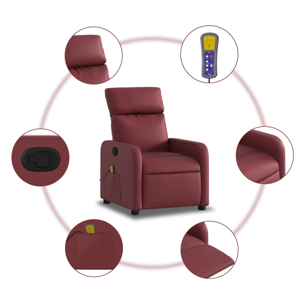 vidaXL masāžas krēsls, vīnsarkana mākslīgā āda