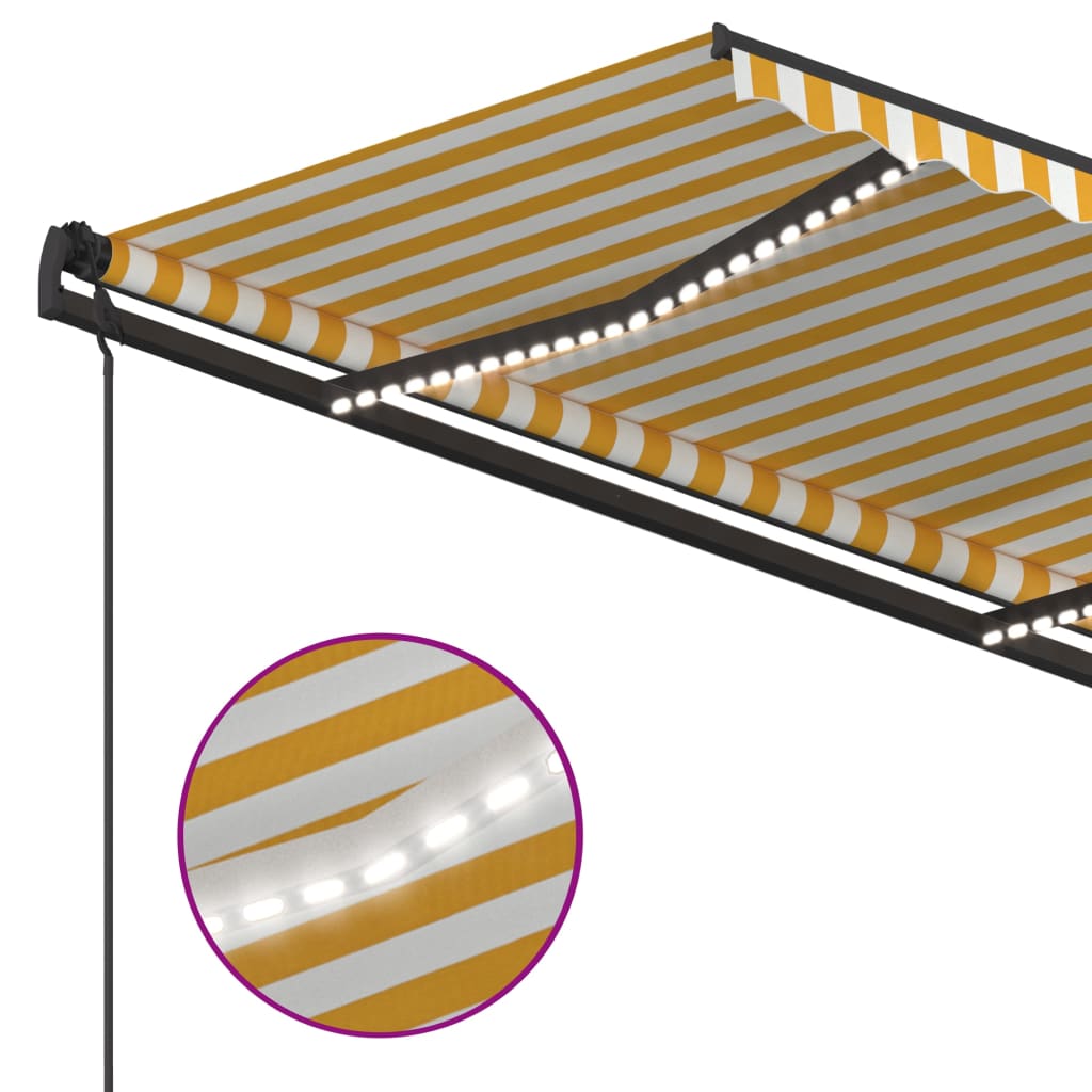 vidaXL izvelkama markīze ar LED, 5x3,5 m, manuāla, dzelteni balta