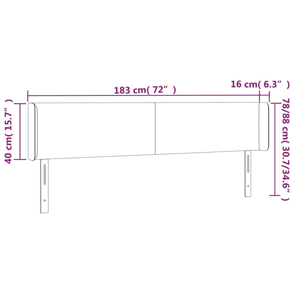 vidaXL gultas galvgalis ar LED, 183x16x78/88 cm, balta mākslīgā āda