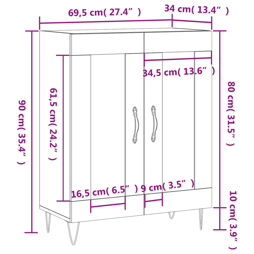 vidaXL kumode, balta, 69,5x34x90 cm, inženierijas koks