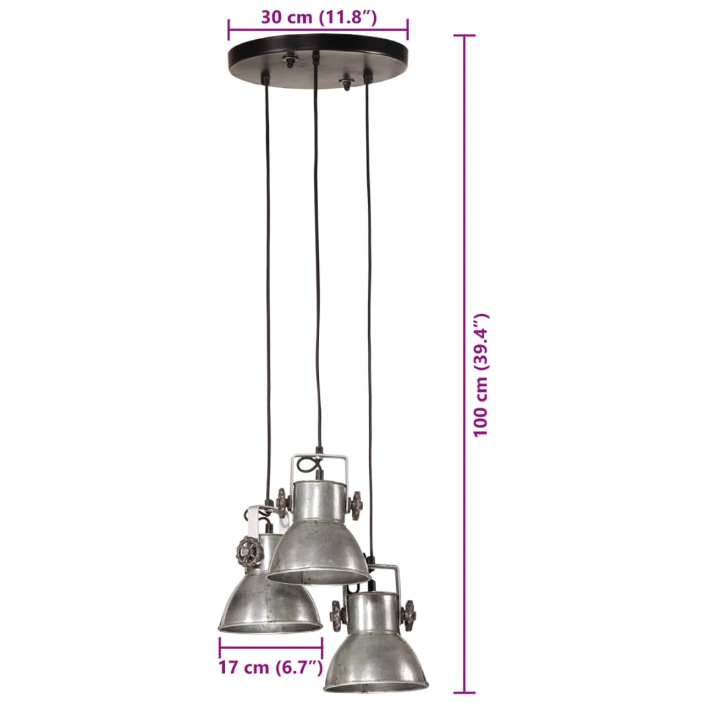 vidaXL griestu lampa 25 W, vintāžas, sudraba krāsa, 30x30x100 cm, E27