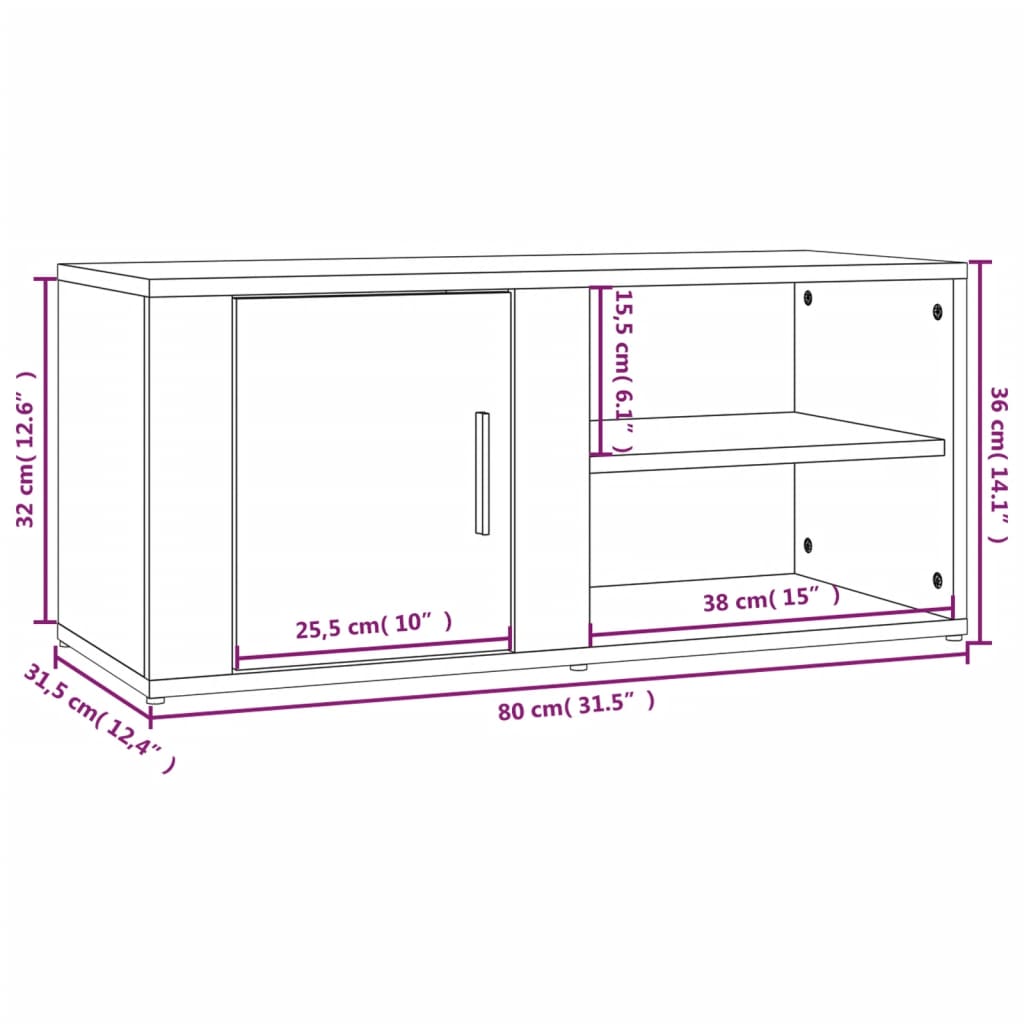 vidaXL TV skapītis, betona pelēks, 80x31,5x36 cm, inženierijas koks