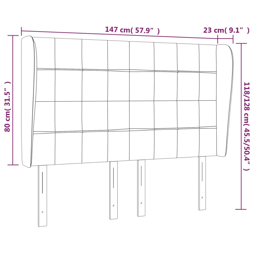 vidaXL galvgalis ar malām, 147x23x118/128 cm, melns samts