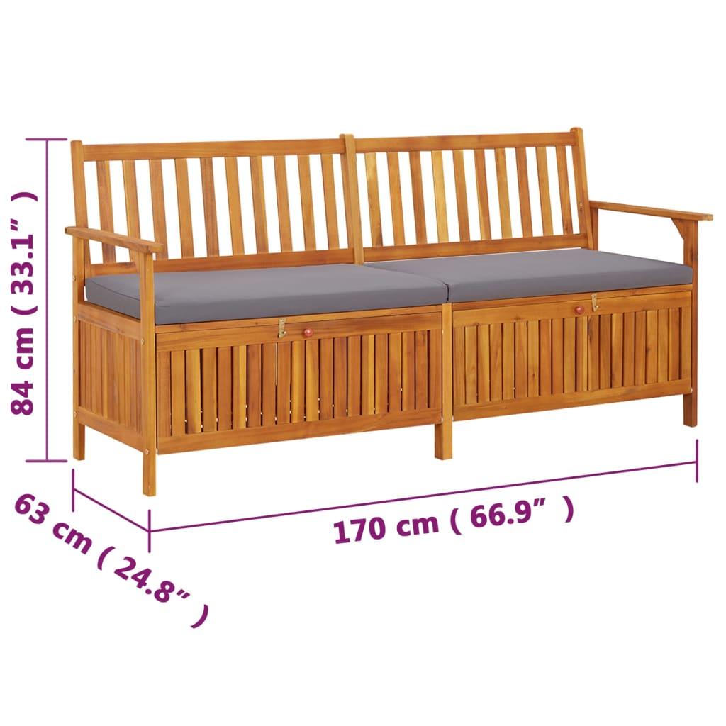 vidaXL sols ar glabāšanas nodalījumu, 170 cm, akācijas masīvkoks