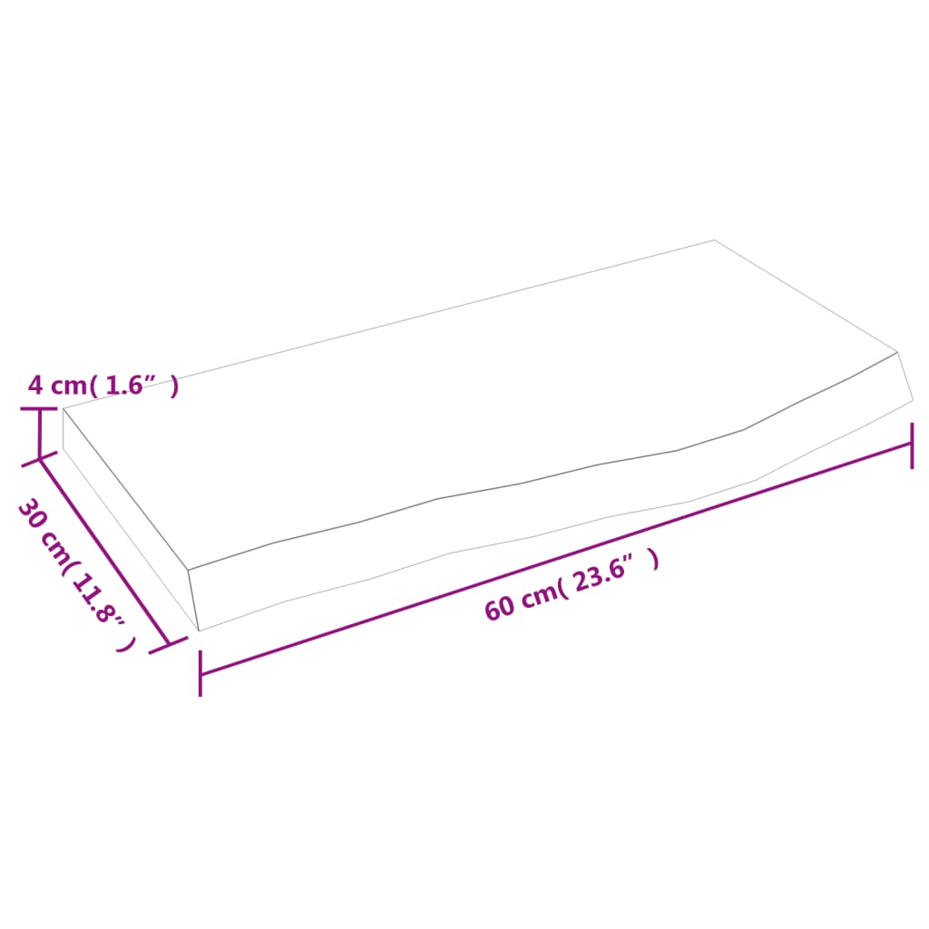 vidaXL vannasistabas letes virsma, 60x30x(2-4)cm, apstrādāts masīvkoks