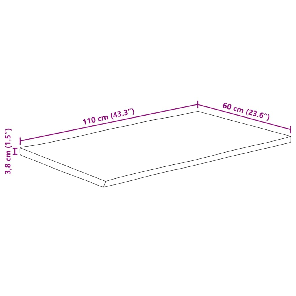 vidaXL galda virsma, 110x60x3,8 cm, neapstrādāts mango masīvkoks