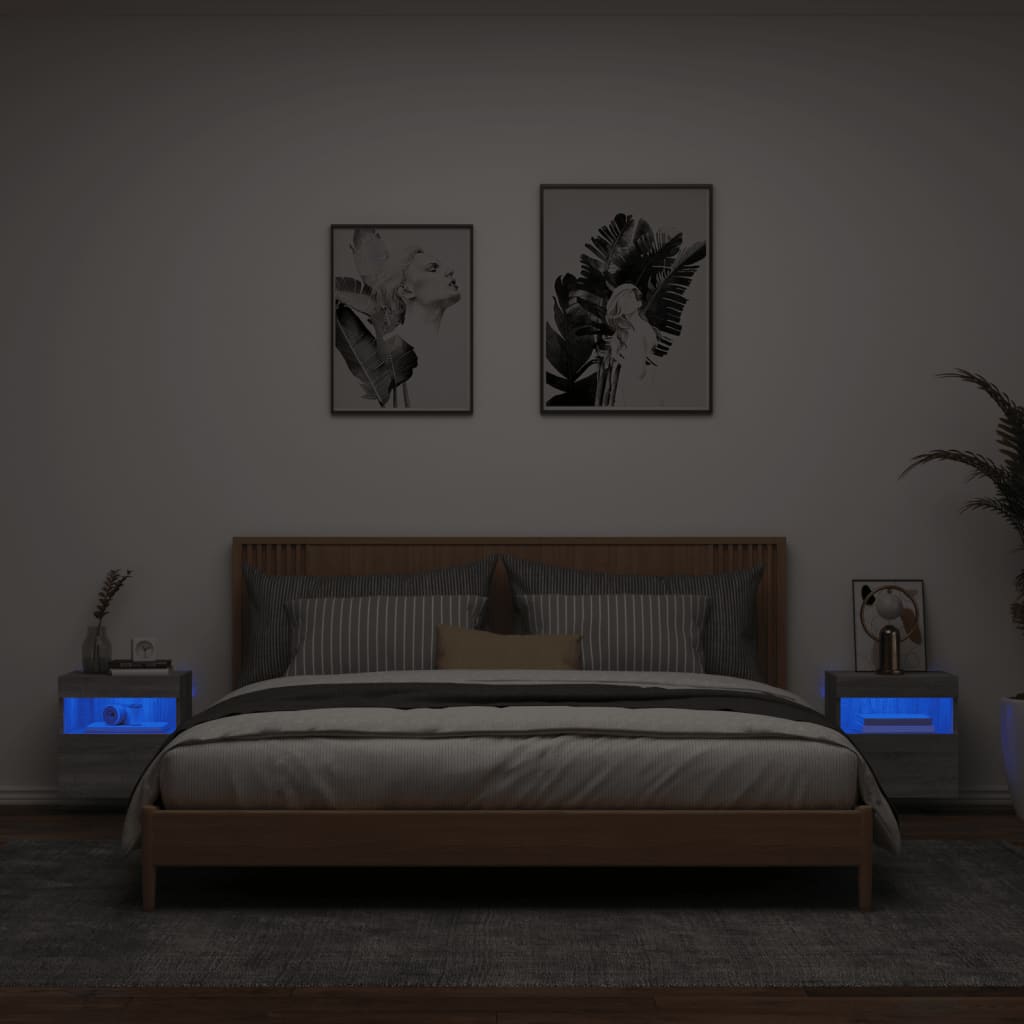 vidaXL TV plaukti ar LED lampiņām, 2 gab., 40x30x40 cm, pelēka ozola