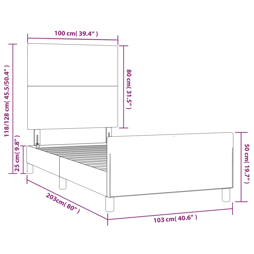 vidaXL gultas rāmis ar galvgali, balts, 100x200 cm, mākslīgā āda