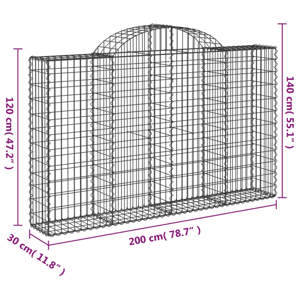 vidaXL arkveida gabiona grozi, 25gb., 200x30x120/140cm, cinkota dzelzs