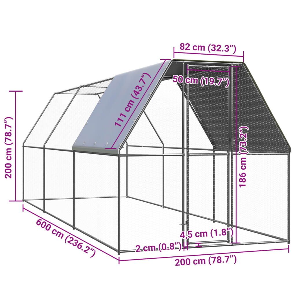 vidaXL vistu būris, 2x6x2 m, cinkots tērauds