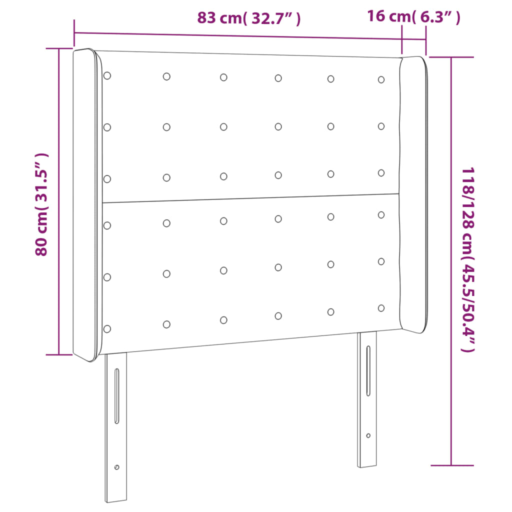 vidaXL gultas galvgalis ar LED, 83x16x118/128 cm, tumši pelēks samts