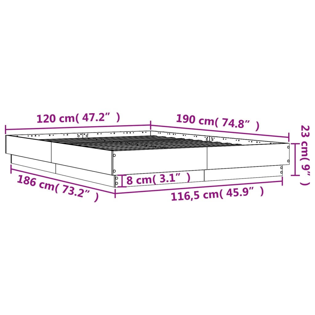 vidaXL gultas rāmis ar LED, ozolkoka krāsā, 120x190 cm