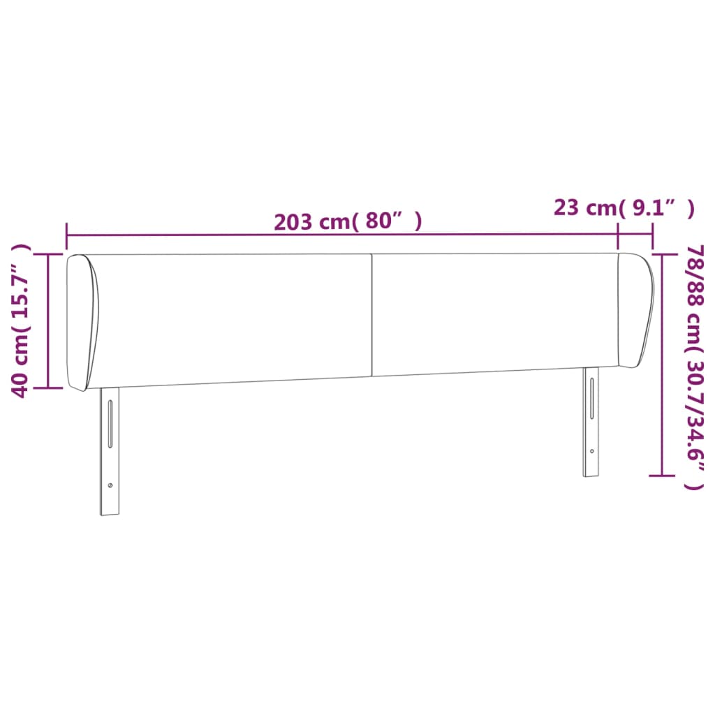 vidaXL galvgalis ar malām, melns samts, 203x23x78/88 cm