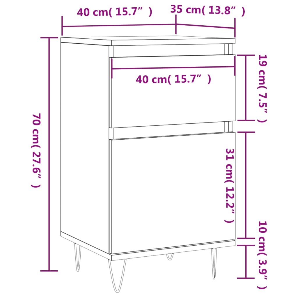 vidaXL kumodes, 2 gb., pelēka ozolkoka, 40x35x70 cm, inženierijas koks