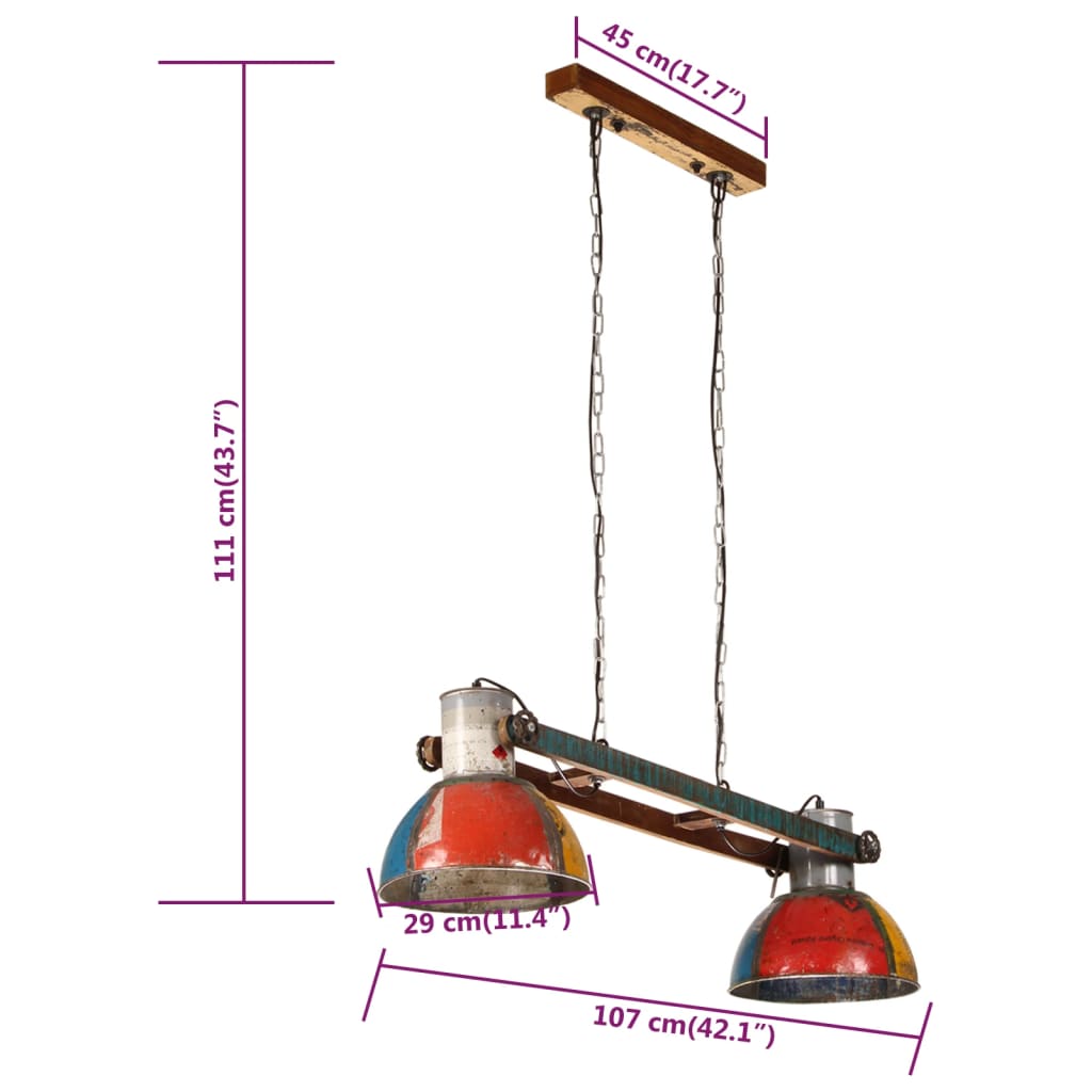 vidaXL griestu lampa, industriāls stils, krāsaina, 25 W, 111 cm, E27