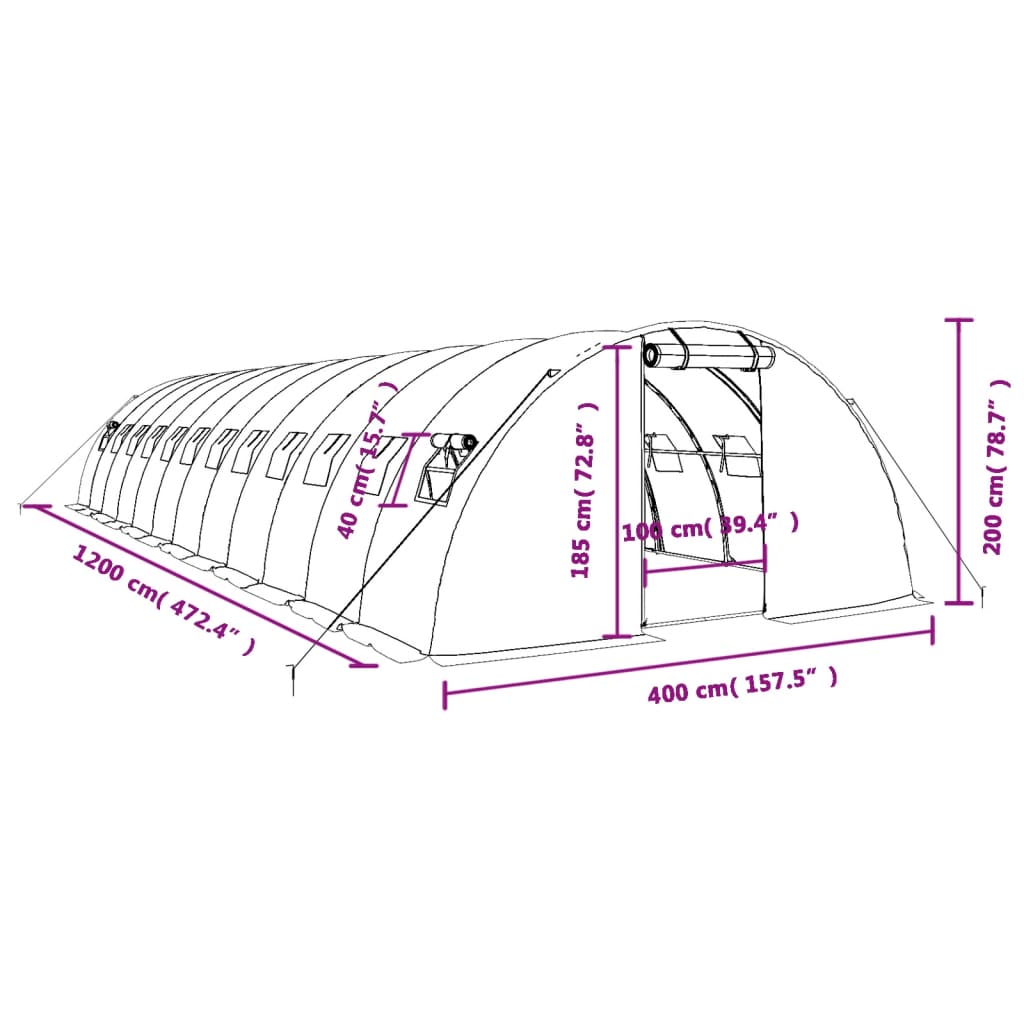 vidaXL siltumnīca ar tērauda rāmi, balta, 48 m², 12x4x2 m