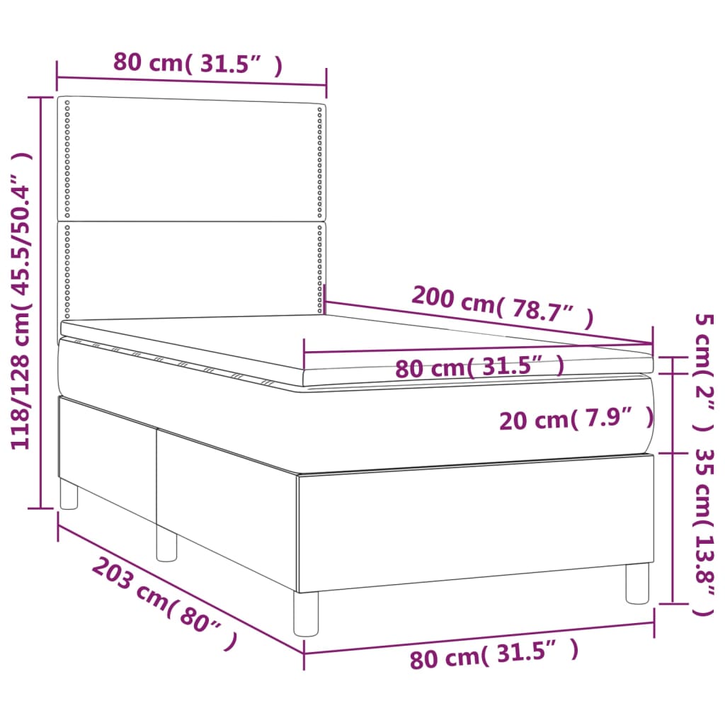 vidaXL atsperu gultas rāmis ar matraci, gaiši pelēka audums, 80x200 cm