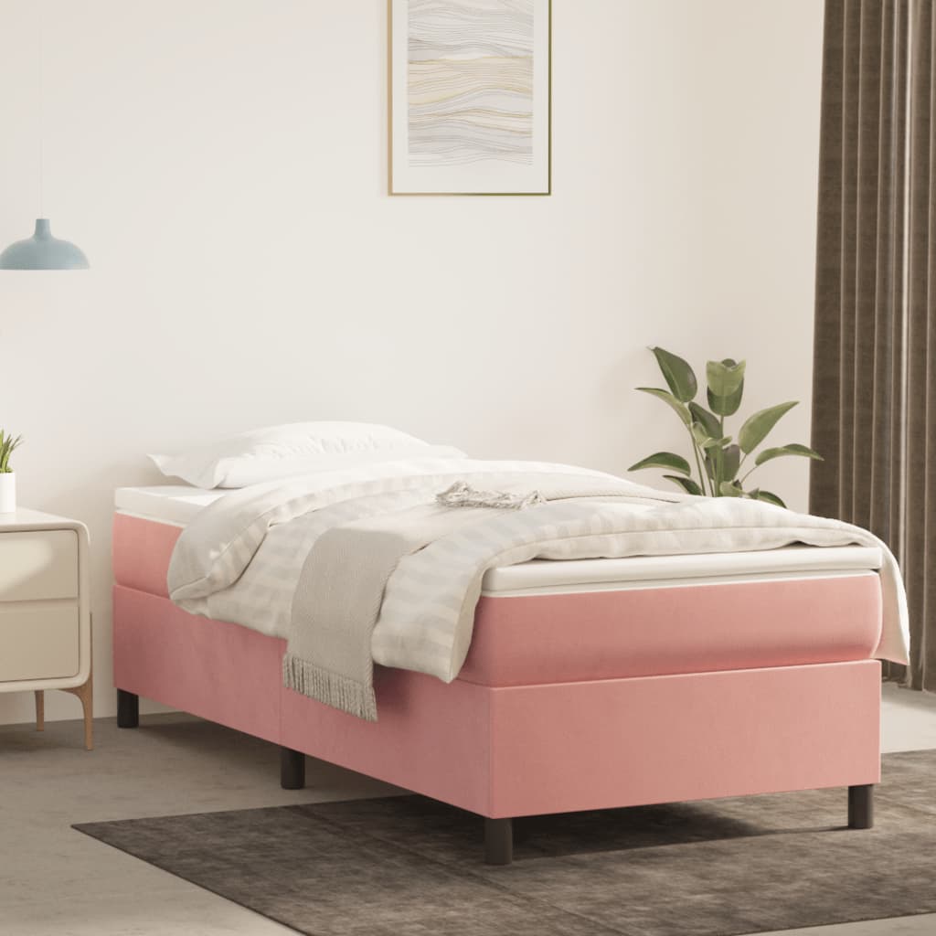 vidaXL atsperu gulta ar matraci, rozā samts, 80x200 cm