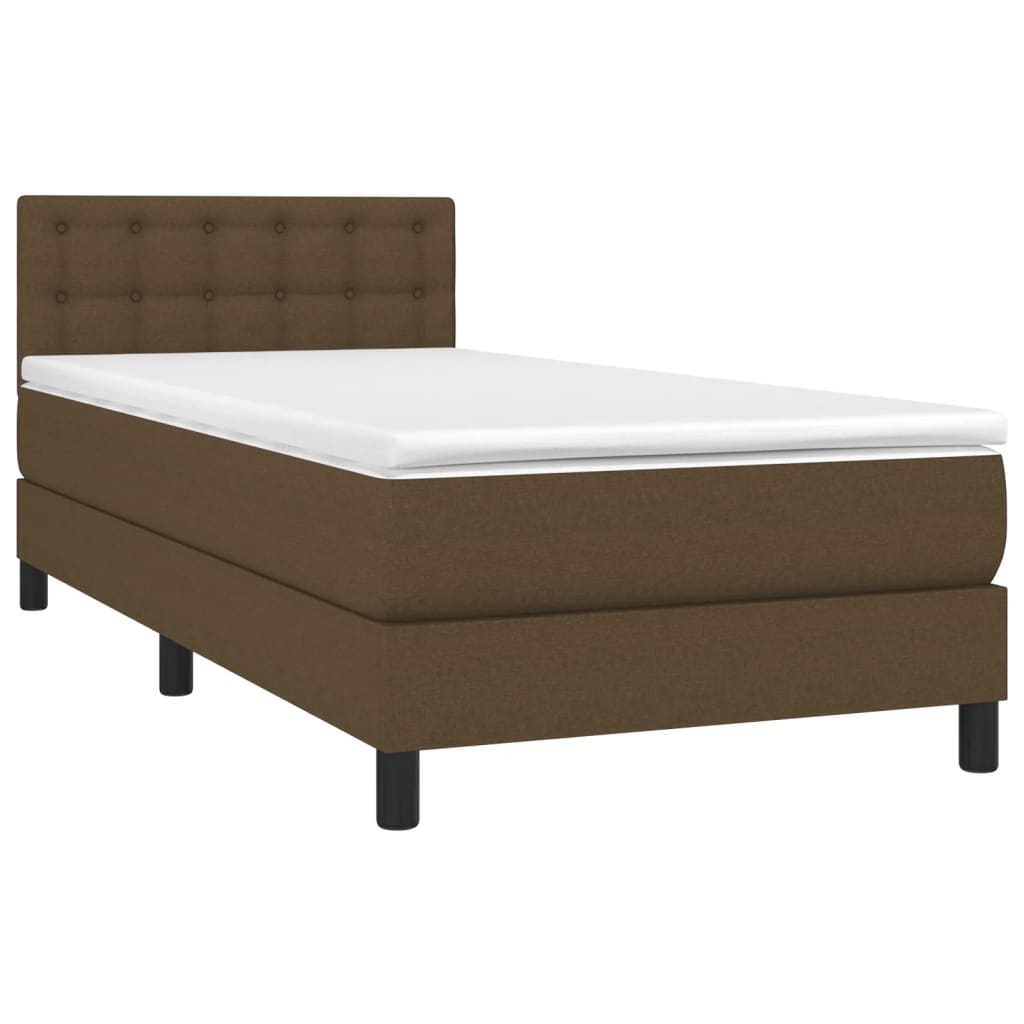 vidaXL atsperu gulta ar matraci, LED, tumši brūns audums, 100x200 cm