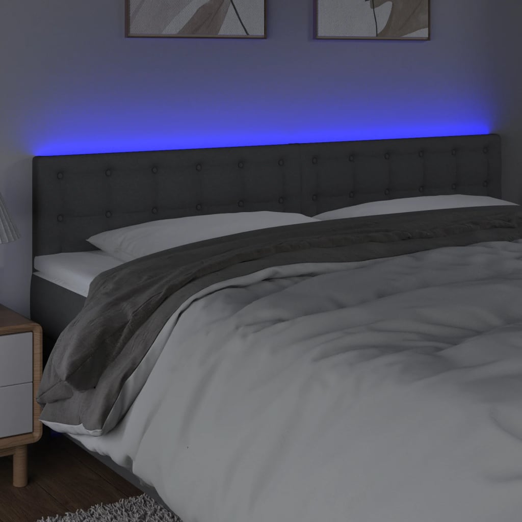 vidaXL gultas galvgalis ar LED, 180x5x78/88 cm, tumši pelēks audums