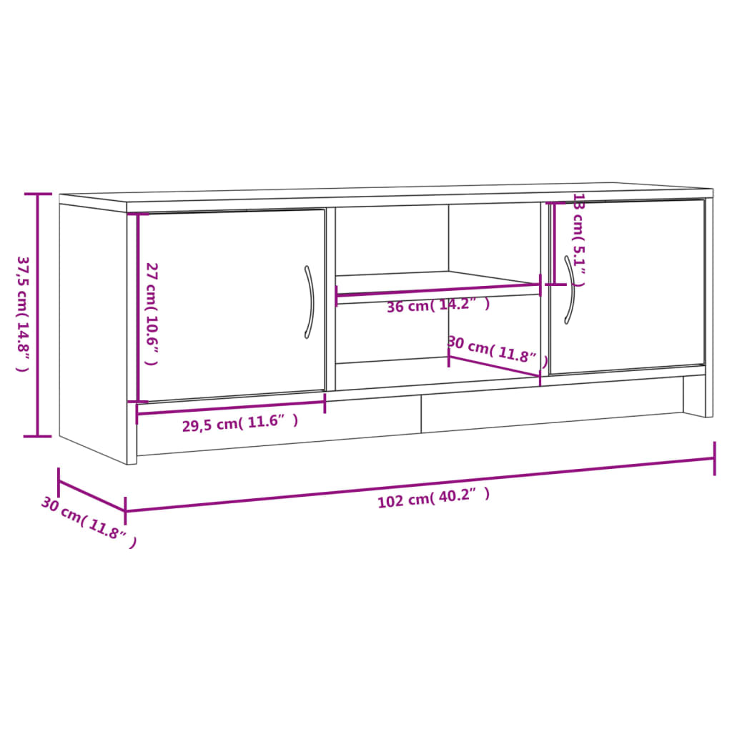 vidaXL TV skapītis, ozolkoka krāsa, 102x30x37,5 cm, inženierijas koks