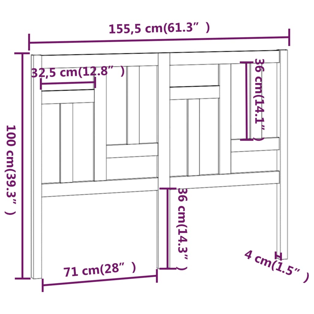 vidaXL gultas galvgalis, 155,5x4x100 cm, priedes masīvkoks