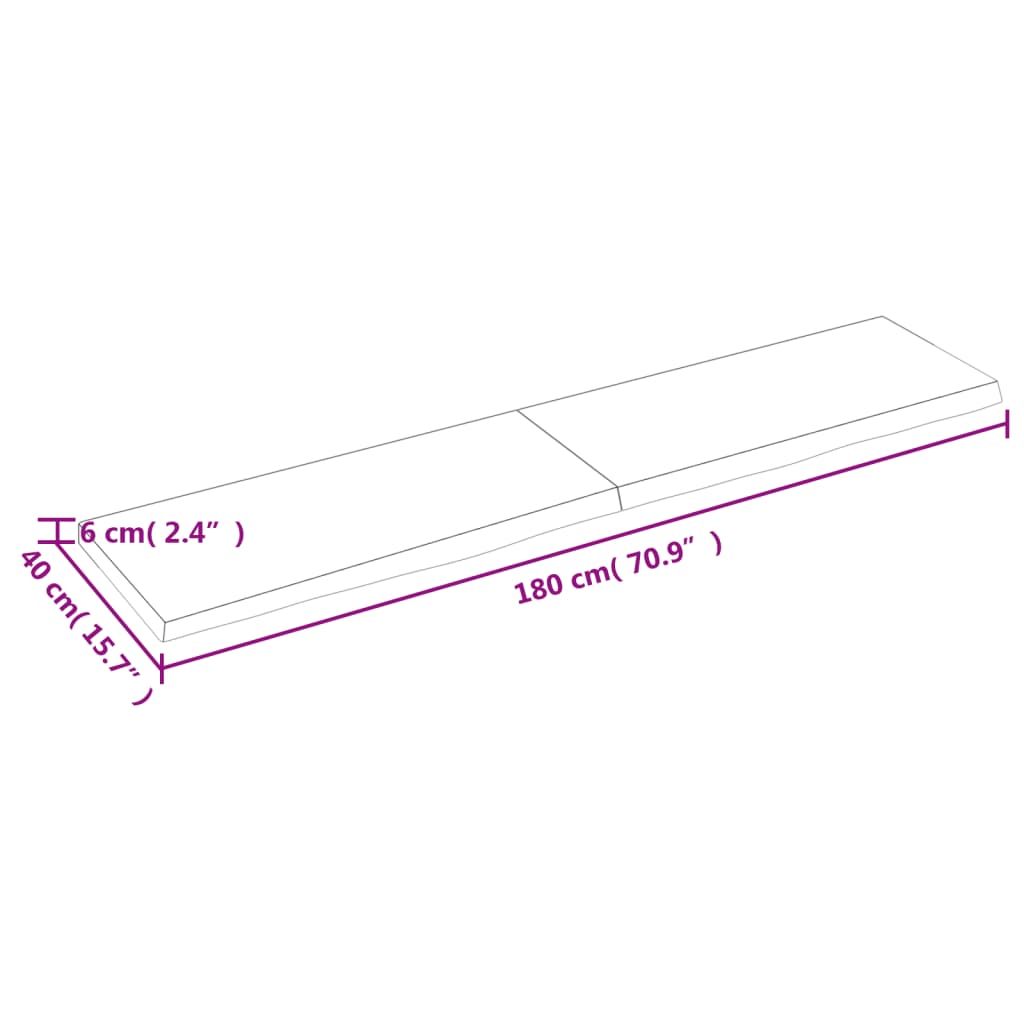 vidaXL galda virsma, 180x40x(2-6) cm, neapstrādāts ozola masīvkoks