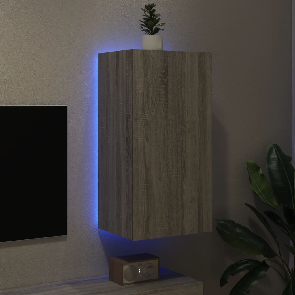 vidaXL TV skapītis ar LED lampiņām, pelēka ozola krāsa, 40,5x35x80 cm