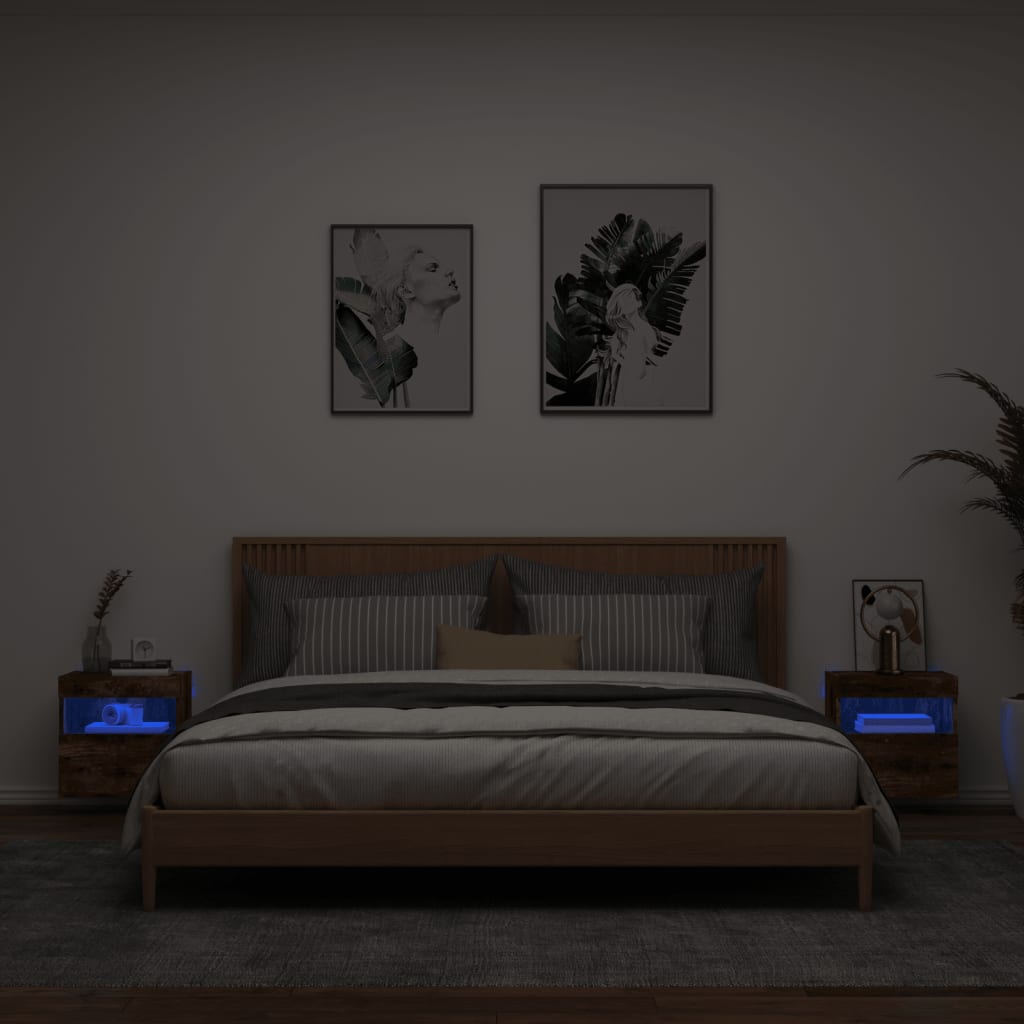 vidaXL TV plaukti ar LED lampiņām, 2 gab., 40x30x40 cm, ozolkoka krāsa