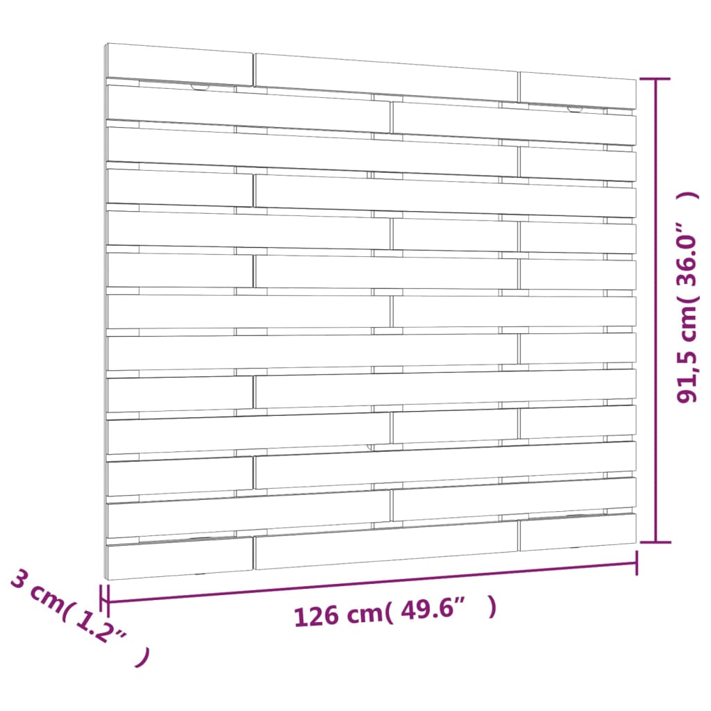 vidaXL sienas galvgalis, brūns, 126x3x91,5 cm, priedes masīvkoks