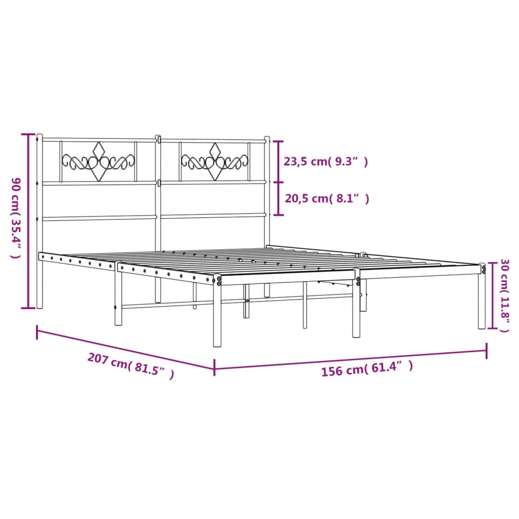 vidaXL gultas rāmis ar galvgali, melns metāls, 150x200 cm