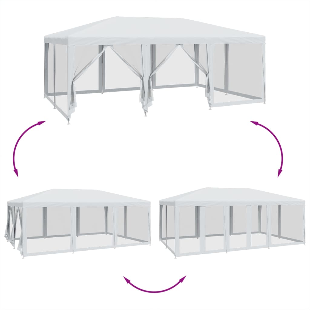 vidaXL svinību telts, ar 10 sieta sienām, 6x4 m, balta, HDPE