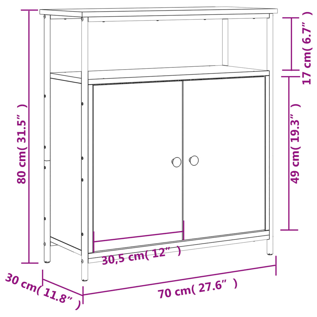 vidaXL kumode, melna, 70x30x80 cm, inženierijas koks