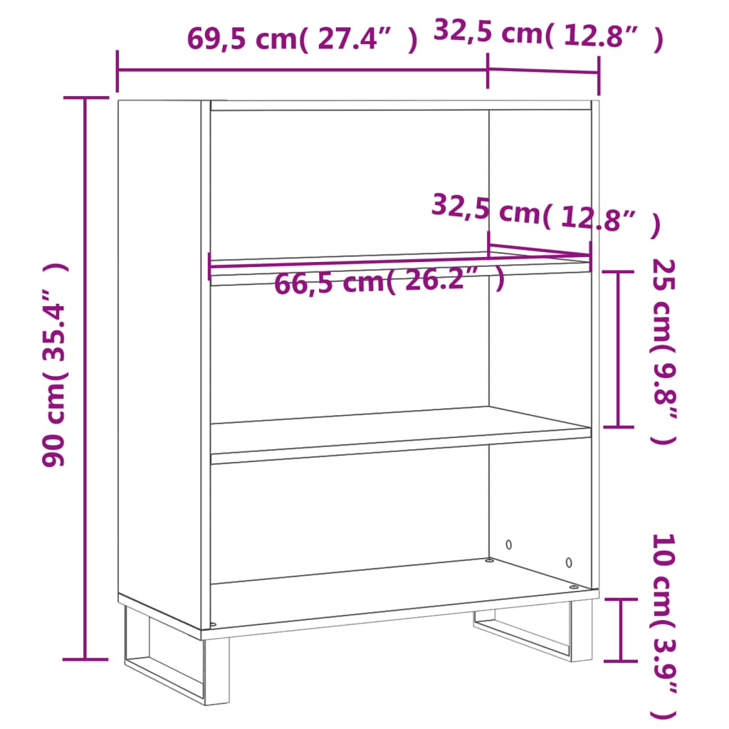 vidaXL plaukts, melns, 69,5x32,5x90 cm, inženierijas koks