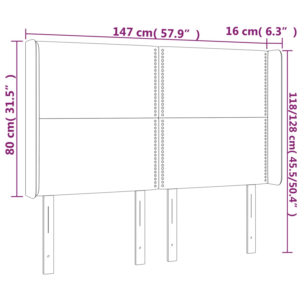 vidaXL gultas galvgalis ar LED, 147x16x118/128 cm, zils audums