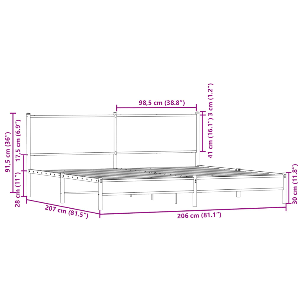 vidaXL gultas rāmis bez matrača, metāls, 200x200 cm, ozolkoka krāsa