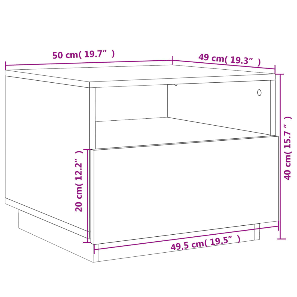 vidaXL kafijas galdiņš ar LED, melns, 50x49x40 cm