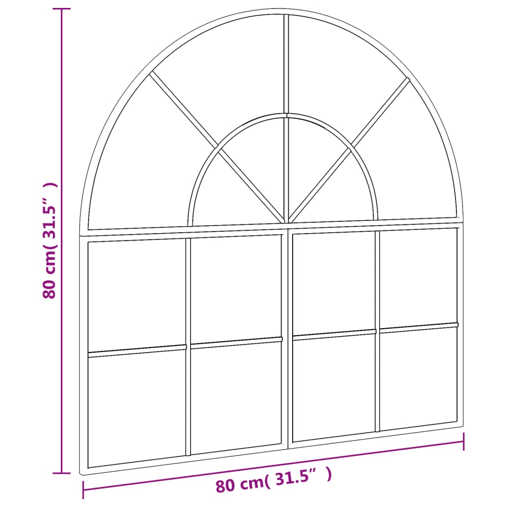 vidaXL sienas spogulis, melns, 80x80 cm, arkas forma, dzelzs