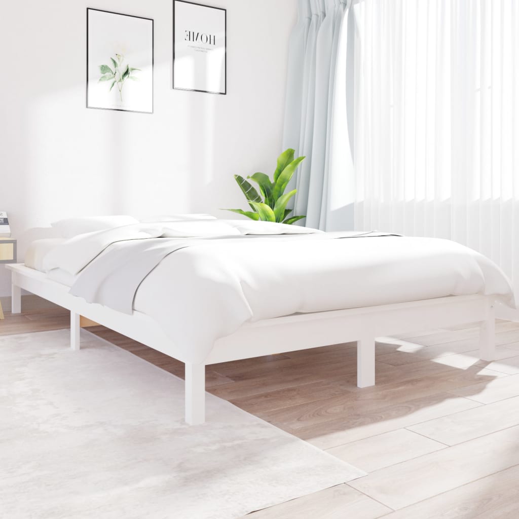 vidaXL gultas rāmis, balts, 150x200 cm, priedes masīvkoks, King izmērs