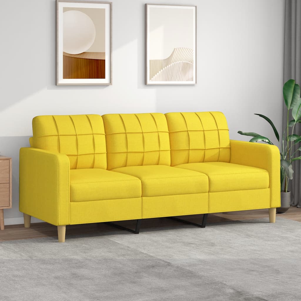 vidaXL trīsvietīgs dīvāns, gaiši dzeltens audums, 180 cm