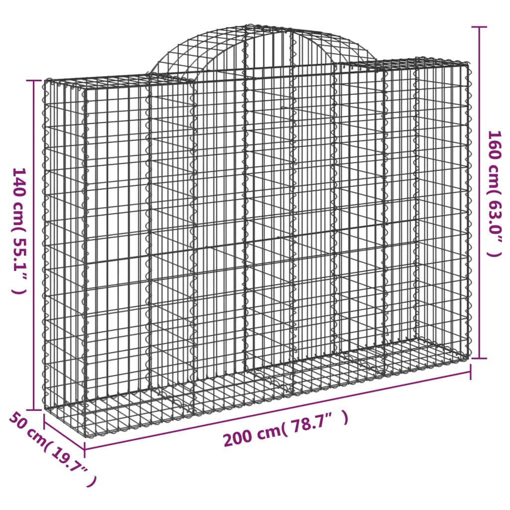 vidaXL arkveida gabiona grozi, 25gb., 200x50x140/160cm, cinkota dzelzs