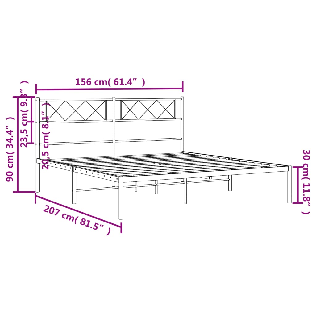 vidaXL gultas rāmis ar galvgali, melns metāls, 150x200 cm