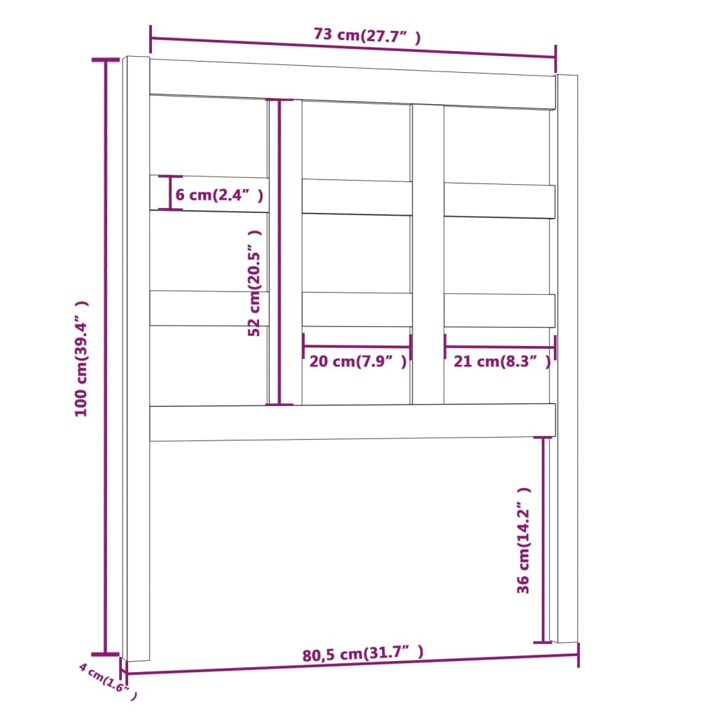 vidaXL gultas galvgalis, pelēks, 80,5x4x100 cm, priedes masīvkoks