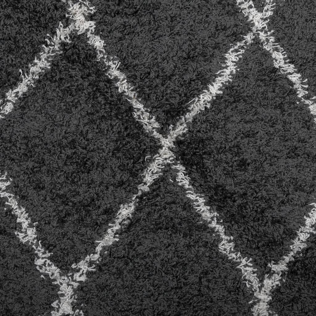 vidaXL paklājs PAMPLONA, 80x200 cm, Shaggy, moderns melns ar krēmkrāsu