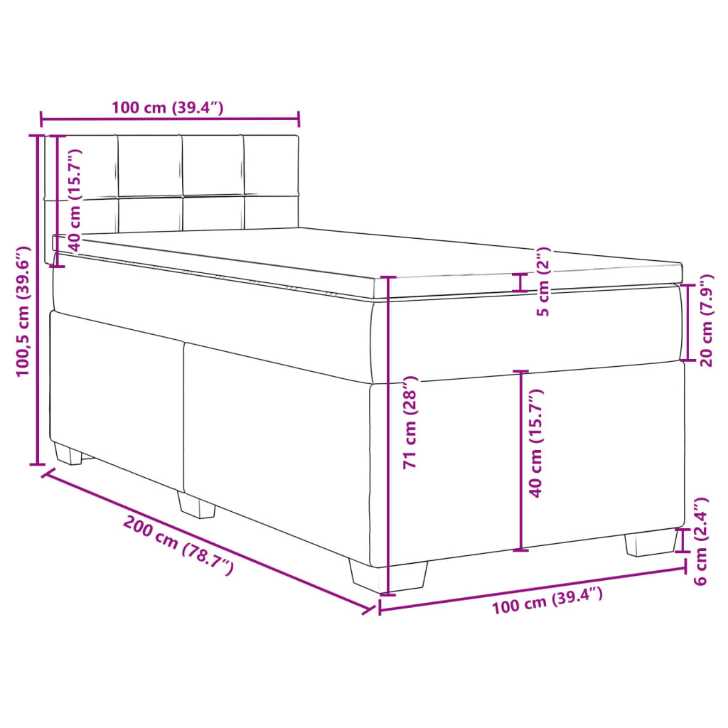 vidaXL atsperu gultas rāmis ar matraci, tumši pelēka audums, 100x200cm