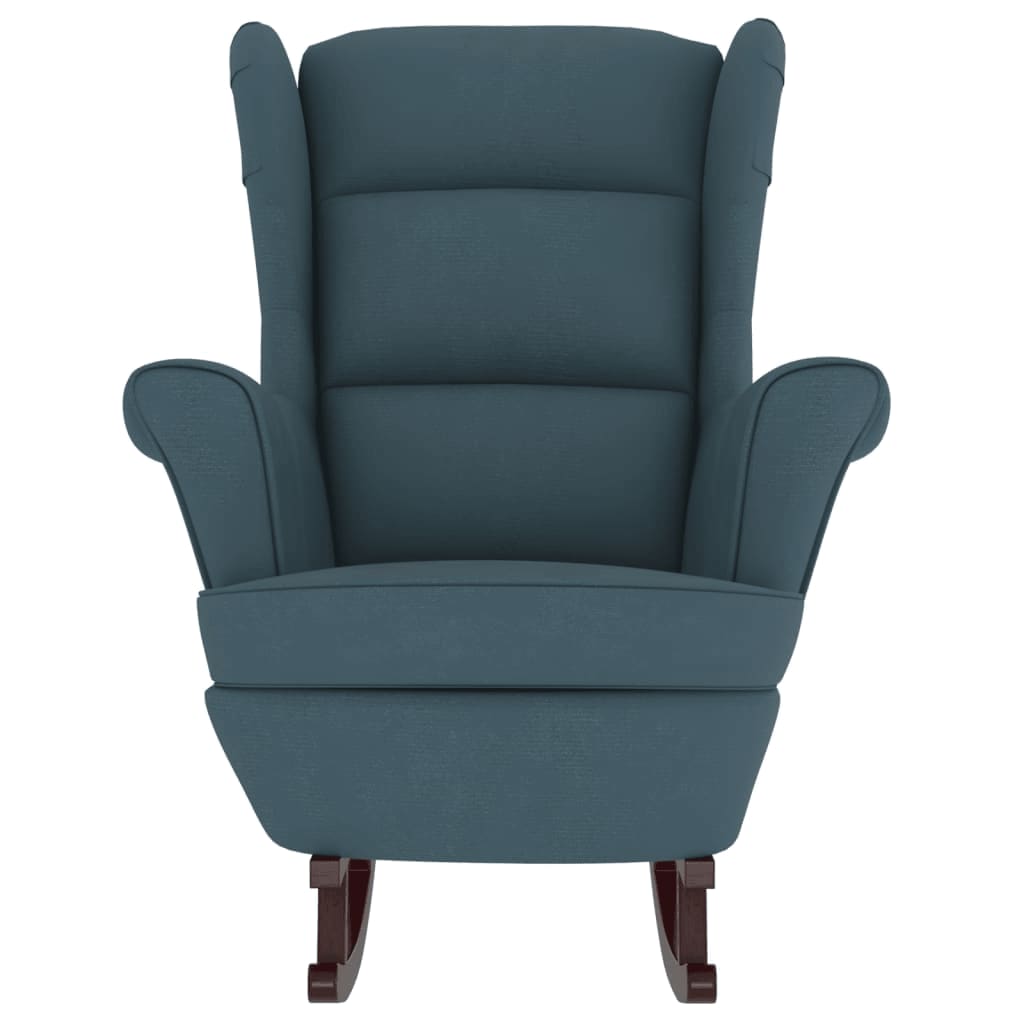 vidaXL šūpuļkrēsls ar kājsoliņu, koka kājas, zils samts