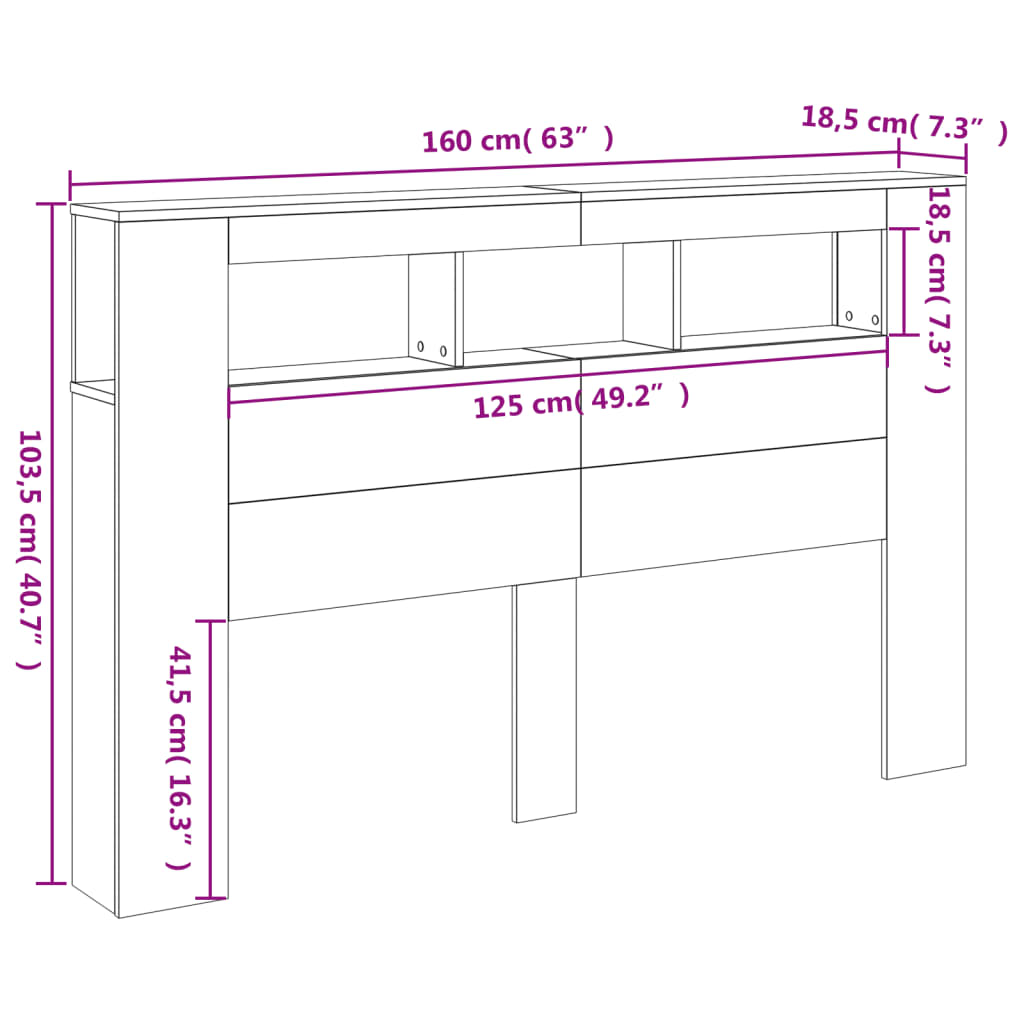 vidaXL gultas galvgalis ar LED, balts, 160x18,5x103,5 cm, koks